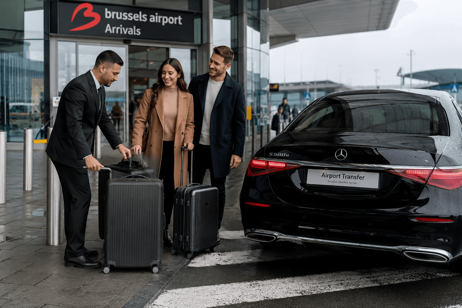 Service de transfert aéroport professionnel à Bruxelles avec chauffeur et véhicule premium